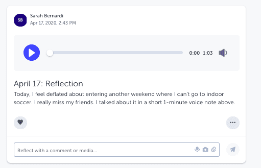 A screenshot of a student's voice note for daily reflection