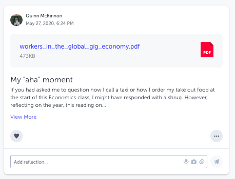 A student reflects on a PDF report about workers in the gig economy for business class